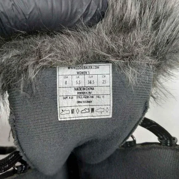 Eddie Bauer Women's Faux Fur Black Snow Boots Size 8 - Picture 5 of 6